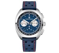 Pagani Design 1782 Montre Homme Analogique Acier Inoxydable Quartz Chronographe VK63 Calibre 100 mètres Résistant à l'eau Montre de Luxe pour Homme décontracté. (Bleu-Bracelet en Cuir)