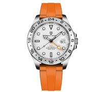 Pagani Design GMT Business Sports Montre mécanique automatique pour homme Étanche 100 m Montre analogique en acier inoxydable pour homme, Orange/blanc, lanière
