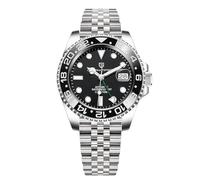 Pagani Design GMT Montre Automatique Homme 40 mm Verre Saphir Acier Inoxydable 100 Résistance à l'eau Montre Analogique Montre Mécanique Homme Cadeau Montre pour Homme(Fünf Perlen Schwarz)