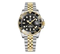 Pagani Design GMT Montre Automatique Homme 40 mm Verre Saphir Acier Inoxydable 100 Résistance à l'eau Montre Analogique Montre Mécanique Homme Cadeau Montre pour Homme(Cinq Perles Or Noir)