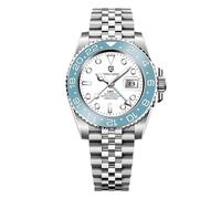 Pagani Design GMT Montre Automatique Homme 40 mm Verre Saphir Acier Inoxydable 100 Résistance à l'eau Montre Analogique Montre Mécanique Homme Cadeau Montre pour Homme(Bleu Ciel-Blanc-5)