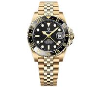 Pagani Design GMT Montre Automatique Homme 40 mm Verre Saphir Acier Inoxydable 100 Résistance à l'eau Montre Analogique Montre Mécanique Homme Cadeau Montre pour Homme(Cinq Perles Tout Or Noir)