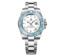 Pagani Design GMT Montre Automatique Homme 40 mm Verre Saphir Acier Inoxydable 100 Résistance à l'eau Montre Analogique Montre Mécanique Homme Cadeau Montre pour Homme(Bleu Ciel-Blanc-3)