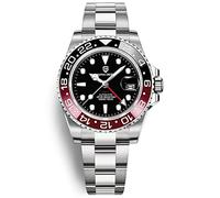Pagani Design GMT Montre Homme Automatique Mécanique Verre Saphir Synthétique Acier Inoxydable 100M Étanche Montre-Bracelet pour Homme 40MM(3 Noir Rouge)