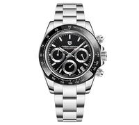 Pagani Design Lunette en céramique pour Homme Bracelet en Acier Inoxydable Chronographe étanche 100 m Verre Saphir Montre pour Homme(Noir G)