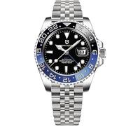 Pagani Design Montre mécanique de luxe pour homme en acier inoxydable GMT avec verre saphir, Jubilee Noir Bleu,