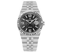 Pagani Design Montre pour Homme Mouvement Automatique Japonais Boîtier en Acier Inoxydable Étanche 10bar Lumineux Décontracté Business Montre pour Homme avec Date (Acier argenté Noir)