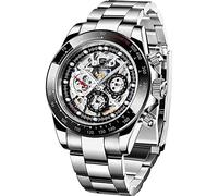 Pagani Design Montres automatiques Hommes Diamant Arc-en-Ciel Automatique mécanique étanche en Acier Inoxydable chronographe Squelette Hommes 40mm (Ceintures en Acier Noir et Argent)