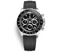 Pagani Design PD-1664 Montre Homme à Quartz Mouvement VK63 Mouvement Japonais Lunette en céramique Saphir Chronographe Vintage Montre étanche en Acier Inoxydable 40mm (Noir -A1664)