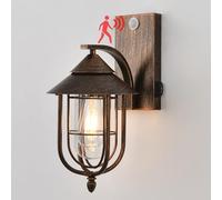 Pageone Industrielle Noire Doré Applique Exterieur avec Détecteur de Mouvement, 3 Modes Luminaire Exterieur Verre, E27 Étanche Lampe Terrasse Exterieur, Vintage Eclairage Jardin