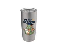 Pages & Dragons Fantasy Littérature Fan Dragon Book Lover Gobelet isotherme en acier inoxydable double paroi