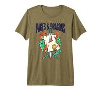 Pages & Dragons Livre Fantasy Fiction Épée et Sorcellerie Nerd T-Shirt Haut de Gamme