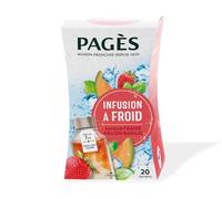 Pagès - Infusion à Froid Saveur Fraise Melon Basilic - Recette Rafraîchissante - Boîte de 20 Sachets, 100% Végétal