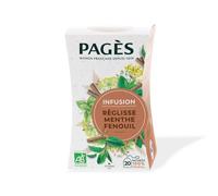 PAGES - Infusion Bio Bien-Être Menthe, Réglisse et Fenouil, Arôme Naturel et Digestif (20 Sachets) - Le lot de 4