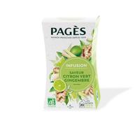 PAGÈS Infusion Bio Citron Vert & Gingembre - 20 sachets individuels - 56 g - Boîte en carton - Maison française depuis 1859 - Saveur authentique et bien-être - Lot de 3