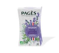 PAGES - Infusion Bio Relaxante aux Herbes Méditerranéennes, Saveur Thym Lavande Romarin (20 Sachets) - Lot de 4 - vendu par Lot