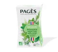 Pagès - Infusion BIO Romarin Menthe Mélisse - cultivés en France - Boîte de 20 Sachets, 100% Végétal