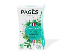 Pagès - Infusion BIO Thym Menthe - cultivés en France - Boîte de 20 Sachets, 100% Végétal