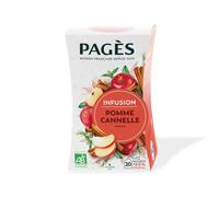 PAGES Infusion Pomme Cannelle Bio - 20 Sachets Végétaux, 30 g, Saveur Fruitée et Épicée, Fabrication Française depuis 1859 - Lot de 3