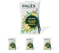 Pagès - Thé Noir BIO Rooibos - Saveur Vanille - Recette Gourmande et Équilibrée - Ingrédients 100% Issus de l'Agriculture Biologique - Boîte de 20 Sachets, 100% Végétal (Lot de 4)