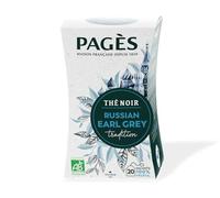 Pagès - Thé Noir BIO Russian Earl Grey - Thé Noir, Bergamote et Citron - Recette Classique et Fruitée - Boîte de 20 Sachets, 100% Végétal