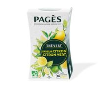 Pagès - Thé Vert BIO Saveur Citron Citron Vert - Recette Délicate et Acidulée - Boîte de 20 Sachets, 100% Végétal