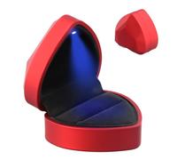 Pagezol Boîte à bagues avec lumière LED, boîte à alliances en forme de cœur avec velours, étui à bijoux LED de luxe pour la Saint-Valentin, une demande en mariage, un anniversaire, Noël (rouge)