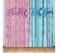 Pagezol Décoration de révélation du sexe, kit de fournitures de fête de révélation du sexe de bébé avec ballon de révélation du sexe de garçon ou fille et toile de fond de rideau en aluminium bleu et