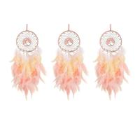 PAGJHRFJG 3X Attrapeur de RêVes Ornement à Suspendre Décor Fait Main LumièRes LED Cristaux de Guérison de Plumes Roses Dreamcatchers pour la Décoration Murale