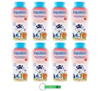 Paglieri SapoNello Lot de 8 gels douche et shampoing aux fruits rouges, formule sans larmes, peau hydratée 250 ml + porte-clés Beni Culinari