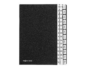 Pagna 24441-04 Classeur de bureau 44 intercalaires en carton rigide Noir Dos flexible 3 trous Onglets 1-2 + 1-12 Jan-Dec