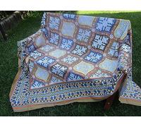 PAGO POCO Jeté de lit double ethnique géométrique multicolore 100 % coton 250 x 260 cm