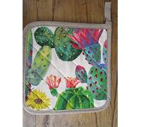 Pago Poco Paire de maniques matelassées design CACTUS avec crochet pour suspendre 100 % coton. Fabriqué en Italie