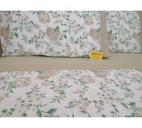 Pago Poco Parure de lit double Colori: Vert-Rose-Bleu. En 100% flanelle de coton motif ROSES avec FLEURS. Drap plat 250 x 290 cm. Drap-housse avec angles 175 x 200 + 30. 2 taies d'oreiller 52 x 82 cm