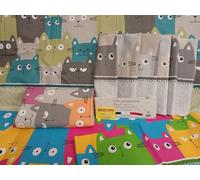 Pago Poco Toile d'ameublement multi-usages pour lit simple et double, 100 % coton, motif chats colorés, couleurs : gris, orange, multicolore, vert, fabriqué en Italie, (orange, 180 x 290)