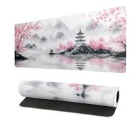 Pagoda Tapis de souris japonais pour bureau complet, base en caoutchouc antidérapant, imperméable, grand tapis de clavier avec bords cousus pour jeux et bureau - Blanc - 80 x 30 cm