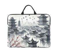 Pagodas-Ink-Wash Housse pour ordinateur portable 14" avec fermeture éclair
