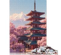 Pagode à Cinq étages ornée de cerisiers en Fleurs Puzzles en Bois pour Adultes 500 Pièces Cadeaux d'anniversaire pour DécoRation Jeu De Défi Familial Jeux Éducatifs Stress Relief Toy 500pcs (52x38cm)
