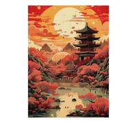 Pagode Coucher De Soleil Paysage Puzzle, 1000 Pcs pour Adultes Haute