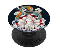 Pagode du Dragon Renard Kitsune à Neuf queues Japonaise PopSockets PopGrip Adhésif