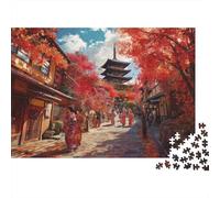 Pagode, Érable Rouge, Kimono Japonais, Rue pavée || Puzzles Amusants en Famille 38x26cm/1000pcs Adultes