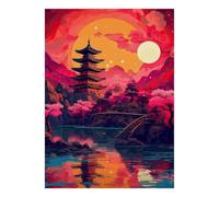 Pagode Lune Lac Puzzle 1000 Pièces Mini pour Adultes Décoration D'intérieur | 38x26cm Carton Débutants Jeu De Cerveau Puzzle Artisanal Cadeau Anniversaire Décor De Bureau