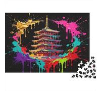 Pagode Orientale Ancienne Puzzle 1000 Pièces Papier pour Adultes Style Graffiti Coloré Concentration Détente Famille Maison 38x26cm/1000pcs