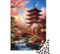 Pagode Pont Cerise 1000pcs Mini Puzzle pour Famille Difficile | 38x26cm Carton Décor Salon Structure Durable Cadeau Anniversaire Soulagement Du Stress