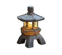 Pagode solaire Qmv560 Statue de jardin asiatique zen intérieur/extérieur en polyrésine Finition pierre Café 15 x 26 cm