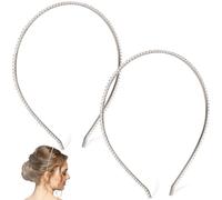 PAGOW Lot de 2 bandeaux tendance et simples avec strass - Accessoires de cheveux élégants pour femme - Argenté