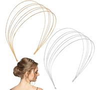 PAGOW Lot de 2 bandeaux tendance multicouches en métal doré et argenté - Accessoires de cheveux élégants pour femme (or, argent)