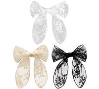 PAGOW Lot de 3 barrettes à cheveux en forme de nœud en dentelle - Style coréen - Décoration de cheveux faite à la main - Pour femmes et filles (3 couleurs : blanc, noir, beige)