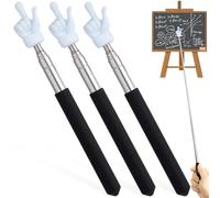 PAGOW Lot de 3 pointeurs rétractables pour enseignant, bâton pointeur de main, bâtons de pointeur de doigt d'étudiant, fournitures scolaires extensibles pour la lecture, la salle de classe (noir)
