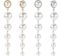 PAGOW Lot de 4 boucles d'oreilles pendantes avec perles, boucles d'oreilles à tige en perles hypoallergéniques pour femme, fête de mariage, quotidien, doré, argenté
